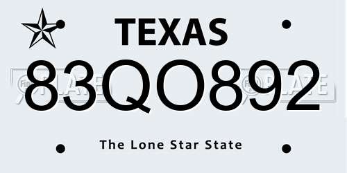 83QO892 Texas License Plate