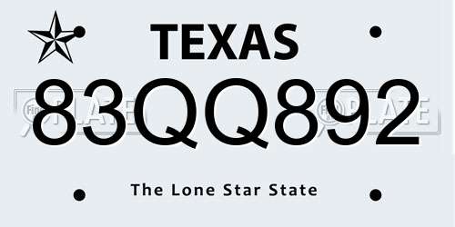 83QQ892 Texas License Plate