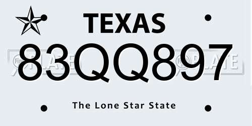 83QQ897 Texas License Plate