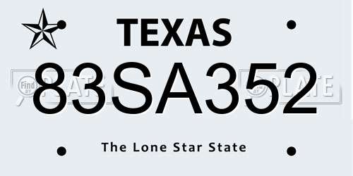 83SA352 Texas License Plate
