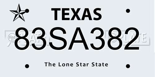 83SA382 Texas License Plate