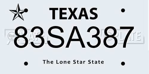 83SA387 Texas License Plate