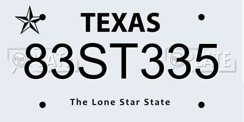 83ST335 Texas License Plate