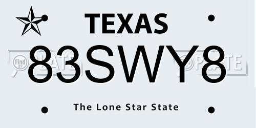 83SWY8 Texas License Plate