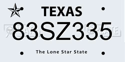 83SZ335 Texas License Plate