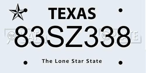 83SZ338 Texas License Plate