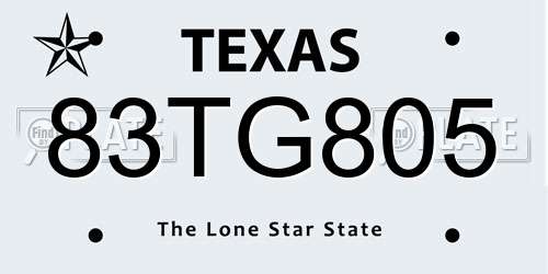 83TG805 Texas License Plate