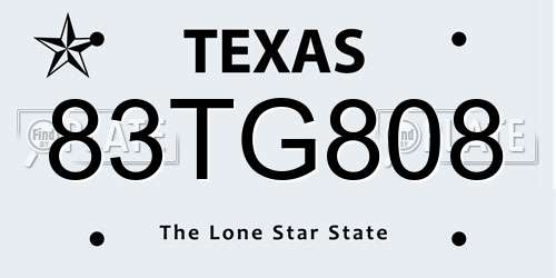 83TG808 Texas License Plate