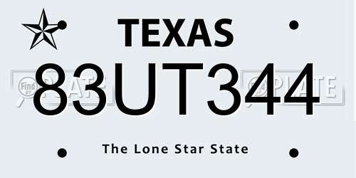83UT344 Texas License Plate