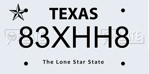 83XHH8 Texas License Plate
