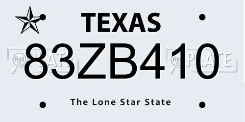 83ZB410 Texas License Plate