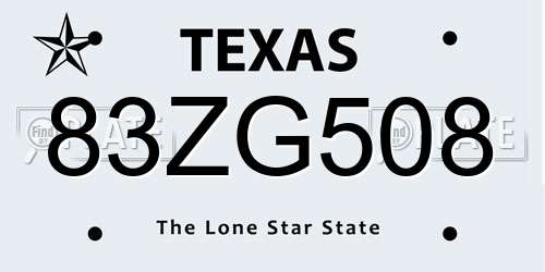 83ZG508 Texas License Plate