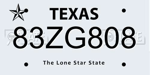 83ZG808 Texas License Plate