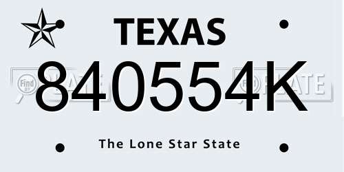 840554K Texas License Plate