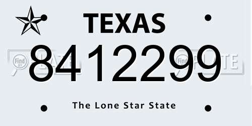 8412299 Texas License Plate