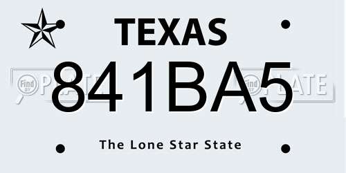 841BA5 Texas License Plate