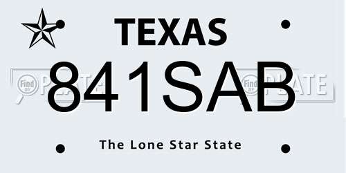 841SAB Texas License Plate