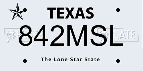 842MSL Texas License Plate