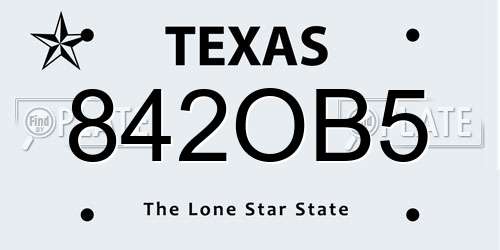 842OB5 Texas License Plate
