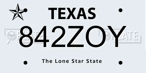 842ZOY Texas License Plate