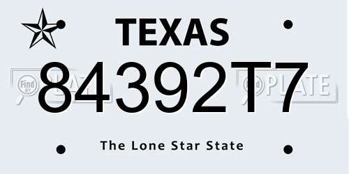 84392T7 Texas License Plate