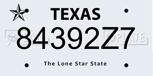 84392Z7 Texas License Plate