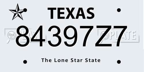84397Z7 Texas License Plate