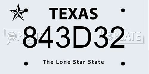 843D32 Texas License Plate
