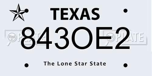 843OE2 Texas License Plate