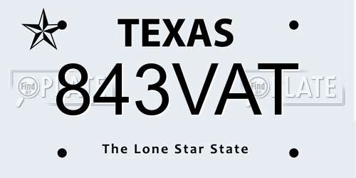 843VAT Texas License Plate