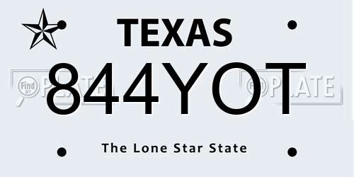 844YOT Texas License Plate