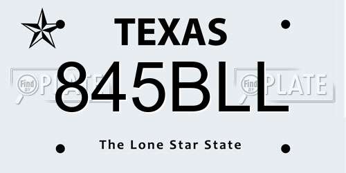 845BLL Texas License Plate