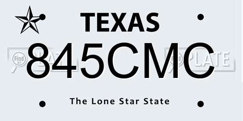 845CMC Texas License Plate