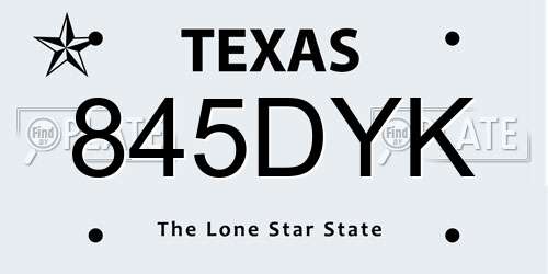 845DYK Texas License Plate