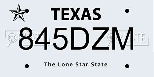845DZM Texas License Plate