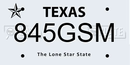 845GSM Texas License Plate
