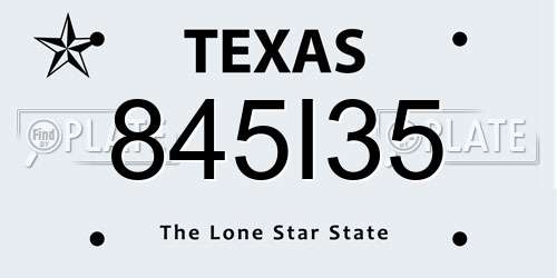 845I35 Texas License Plate