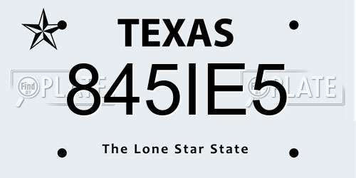 845IE5 Texas License Plate