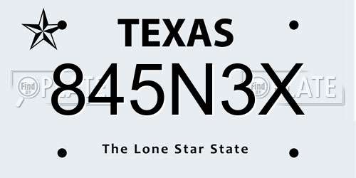 845N3X Texas License Plate