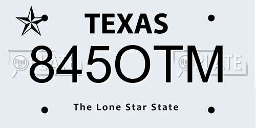 845OTM Texas License Plate
