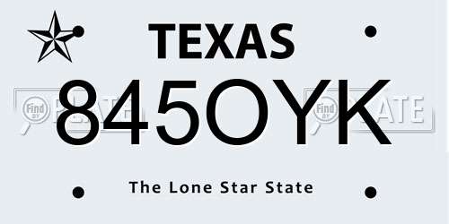 845OYK Texas License Plate