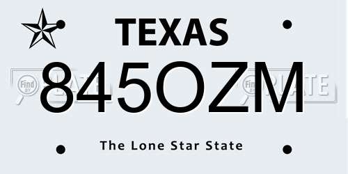 845OZM Texas License Plate