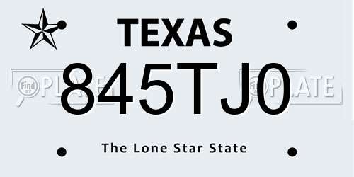 845TJ0 Texas License Plate