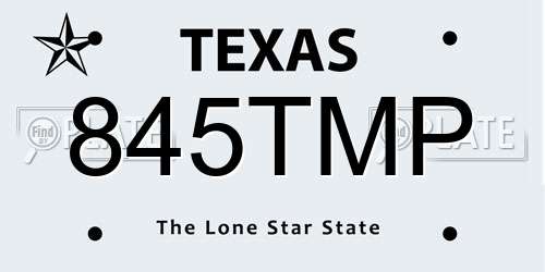 845TMP Texas License Plate