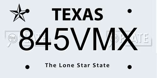 845VMX Texas License Plate