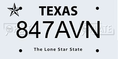 847AVN Texas License Plate