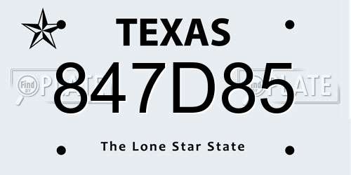 847D85 Texas License Plate