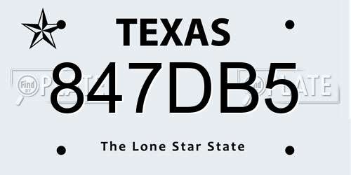 847DB5 Texas License Plate