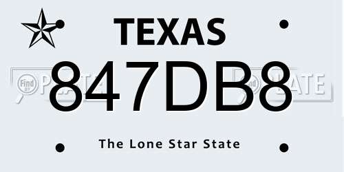 847DB8 Texas License Plate