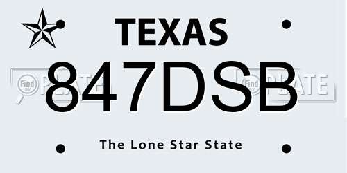 847DSB Texas License Plate